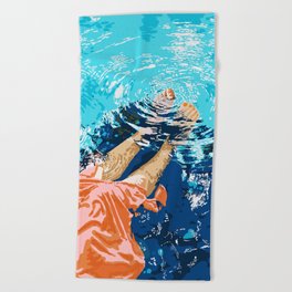 Take Me Where The Waves Kiss My Feet, Eclectic Nature River Woman Colorful Water Coral Bohemian Beach Towel