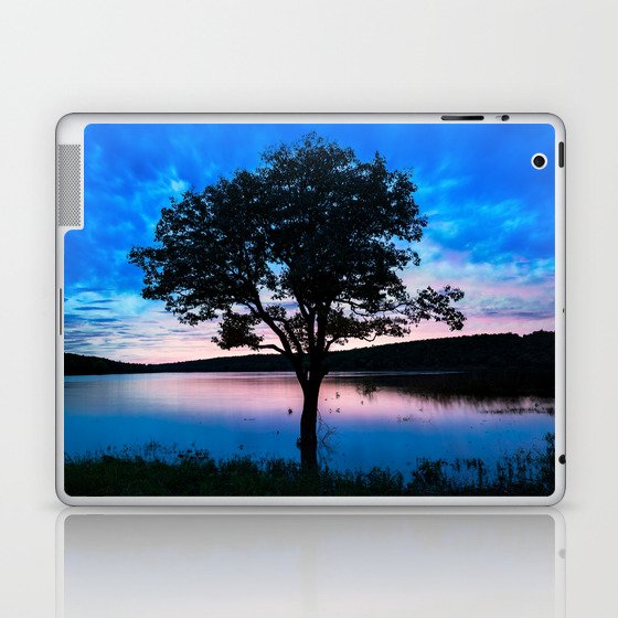 Tranquility - Tree Silhouette in Lake at Dusk in Oklahoma Laptop & iPad Skin