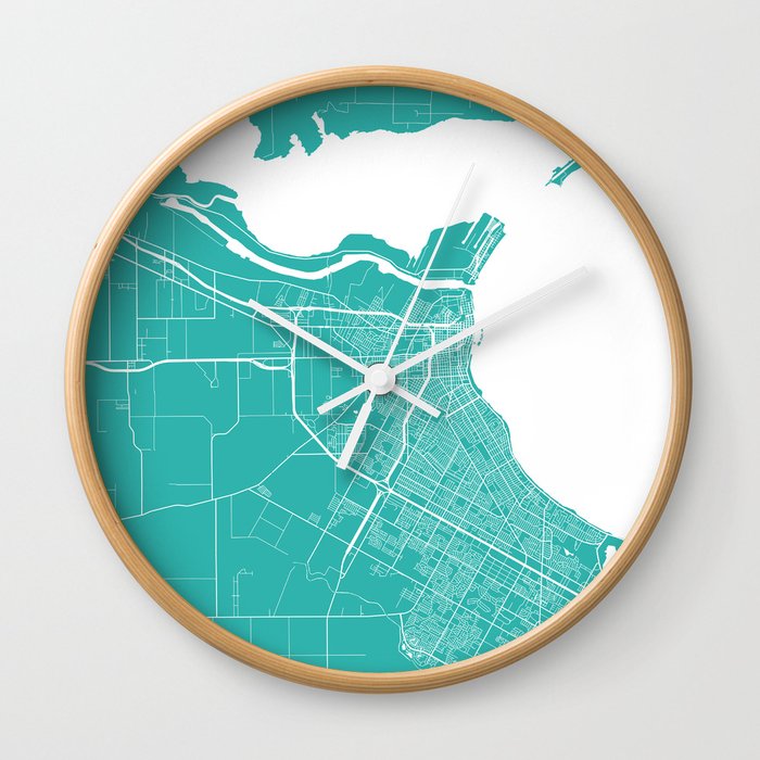 Corpus Christi map turquoise Wall Clock