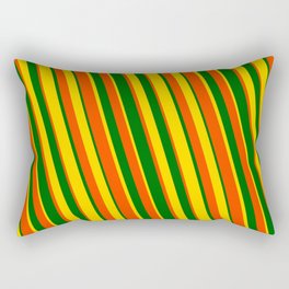 [ Thumbnail: Dark Green, Yellow, and Red Colored Stripes Pattern Rectangular Pillow ]