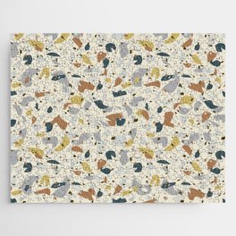 Terrazzo seamless pattern with overlapping elements in earth colours combination. Jigsaw Puzzle
