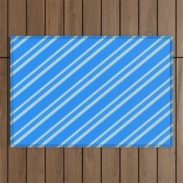 [ Thumbnail: Blue & Powder Blue Colored Lined/Striped Pattern Outdoor Rug ]