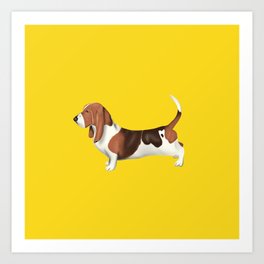 Basset Hound in Profile - Yellow Art Print