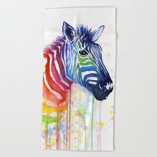 Zebra Rainbow Watercolor Whimsical Animal Beach Towel