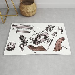 Exploded Gun Rug | Ink Pen, Political, Other, Curated, Drawing, Vintage, Graphic Design, Digital, Pattern, Comic 