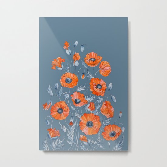 Red poppies in grey Metal Print