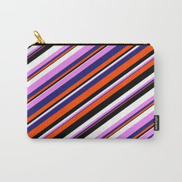 [ Thumbnail: Eyecatching Violet, Midnight Blue, Red, Black & White Colored Lines/Stripes Pattern Carry-All Pouch ]