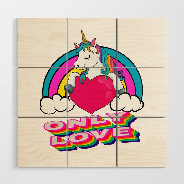 Cute Unicorn Holding A Red Heart – Valentine's Day Gift Wood Wall Art