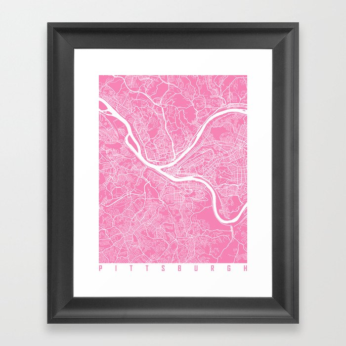 Pittsburgh map pink Framed Art Print