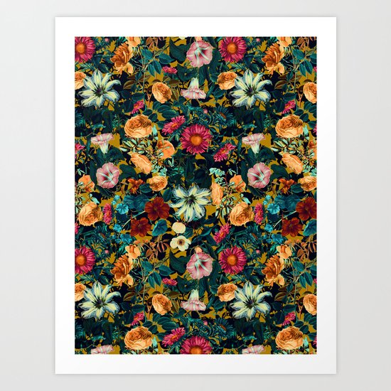 Floral Pattern Winter Garden Art Print