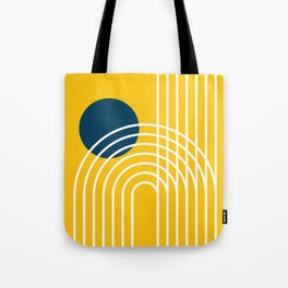 Geometric Lines in Mustard Yellow and Navy Blue (Sun and Rainbow Abstract) Tote Bag
