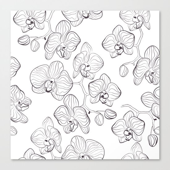 The White Orchid. Black and white pattern . Canvas Print