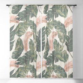Leaf green and pink Sheer Curtain