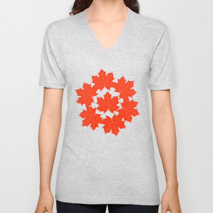 Red maple leaves pattern V Neck T Shirt