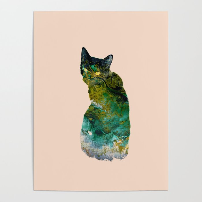 Marble Watercolor Cat Poster