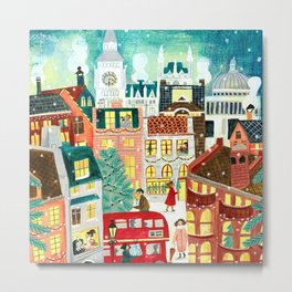 London city lights in the snow Metal Print | Christmas, Englishbus, Evening, Street, City, Christmastree, Buckinghampalace, London, Curated, Festive 