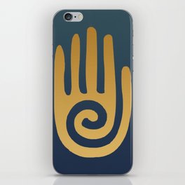 Spiral Hand Symbol - Golden on Dark Blue Background iPhone Skin