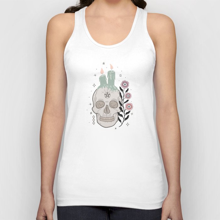 Skull with flower and candles - line art -earthy tones Tank Top