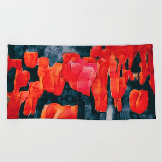 Tulip Field at Night Beach Towel