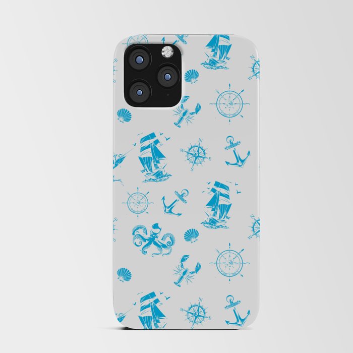 Turquoise Silhouettes Of Vintage Nautical Pattern iPhone Card Case