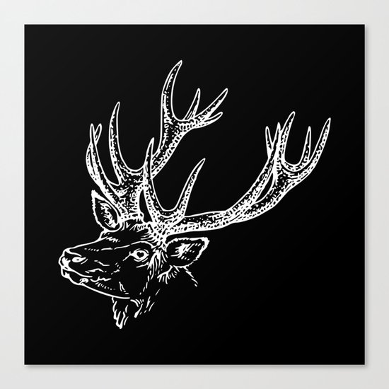 Deer Black White Canvas Print