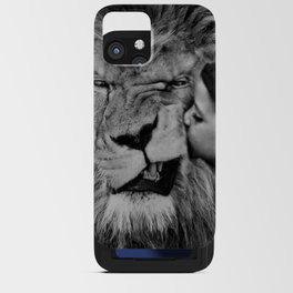 Grouchy Lion being kissed by brunette girl black and white photography iPhone Card Case