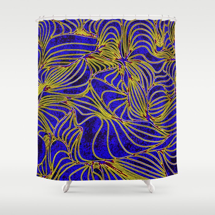 Curves In Yellow Royal Blue Shower Curtain By Nancyjcreates