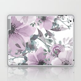 Floral Watercolor, Purple and Gray Laptop Skin