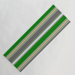 [ Thumbnail: Dim Gray, Tan, Green & Lavender Colored Pattern of Stripes Yoga Mat ]