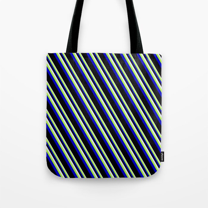 Lavender, Light Green, Blue & Black Colored Pattern of Stripes Tote Bag