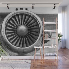 Vintage Airplane Turbine Engine Black and White Photography / black and white photographs Wall Mural