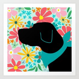 Dog head on Floral Art Print