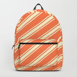 [ Thumbnail: Coral and Light Yellow Colored Stripes/Lines Pattern Backpack ]