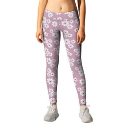 Pearly Purple Flowers on Mauve Background Leggings