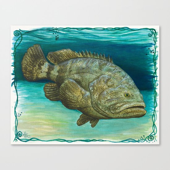 "Goliath Grouper" by Amber Marine ~ Watercolor Painting, (c) 2016 Canvas Print