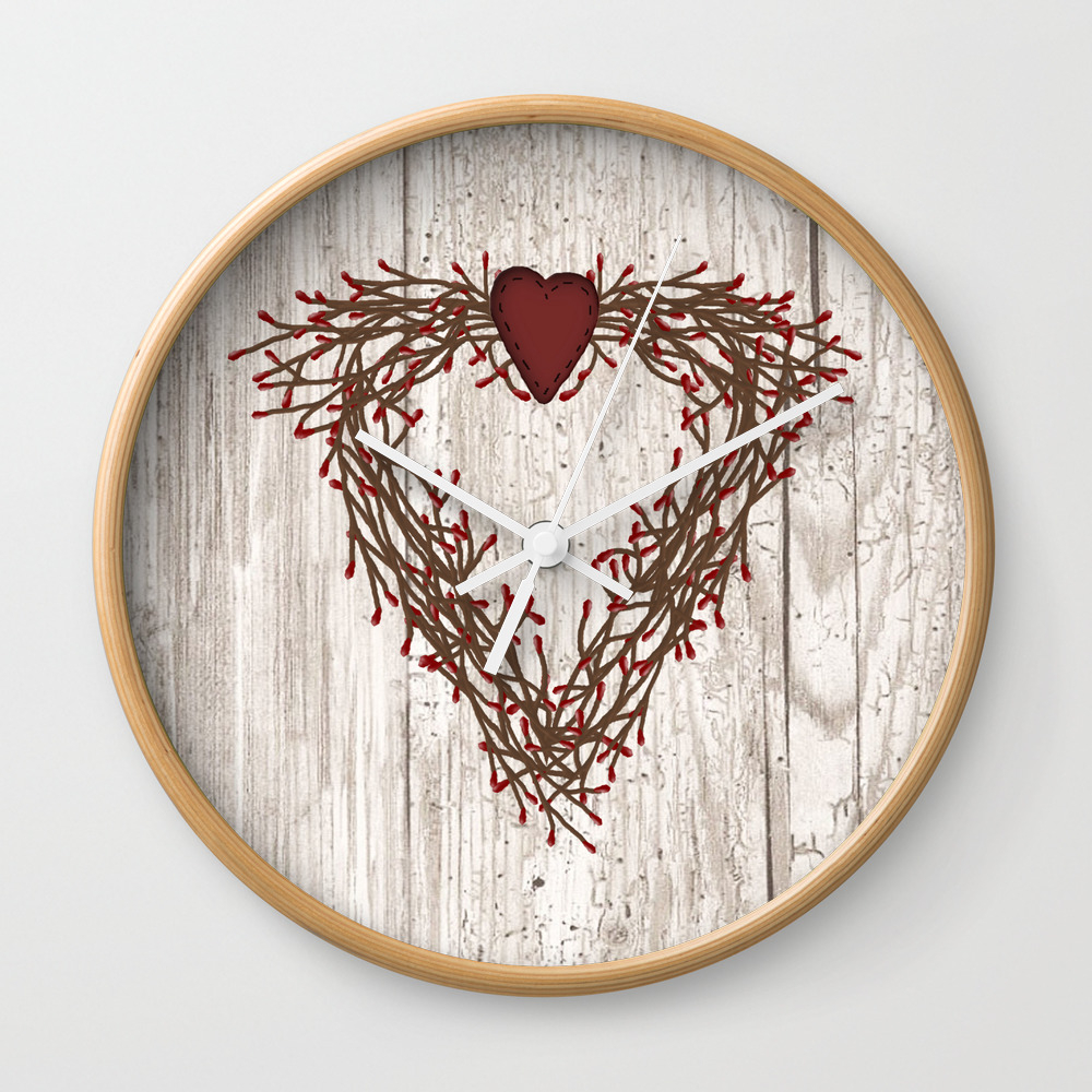 Pip Berry Heart Wreath Wall Clock By Artsymouse Society6