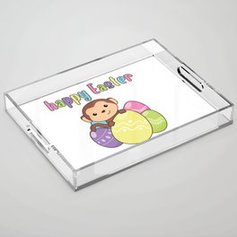 Happy Easter Cute Monkey At Easter With Eastereggs Acrylic Tray