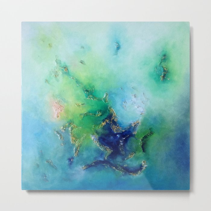 Abstract, blue, green, gold Metal Print
