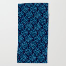When Hearts Meet Together Pattern - Blue Grey Hearts (On Blue) Beach Towel