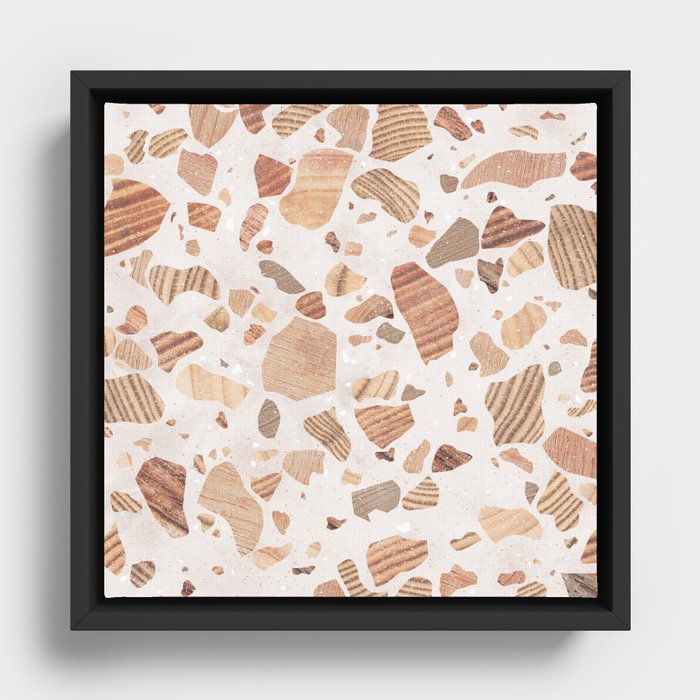 Terrazzo wood jesmonite brown white Framed Canvas