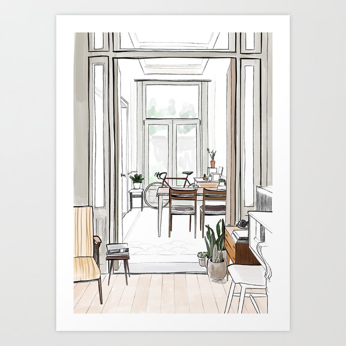 A Belgian Interior Design Sketch Art Print By Misslittlemess
