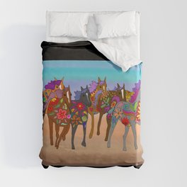  Running Floral Horses Duvet Cover