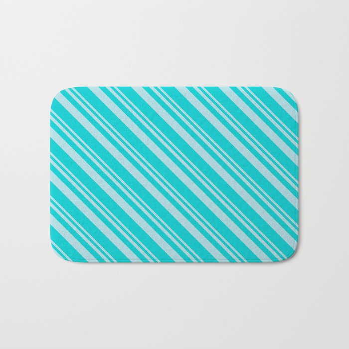 Powder Blue & Dark Turquoise Colored Lines/Stripes Pattern Bath Mat