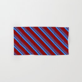 [ Thumbnail: Blue and Dark Red Colored Stripes Pattern Hand & Bath Towel ]