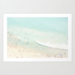 Aerial Beach - People - Pastel Ocean - Aerial Mint Green Sea - Crashing Waves - Travel photography Art Print