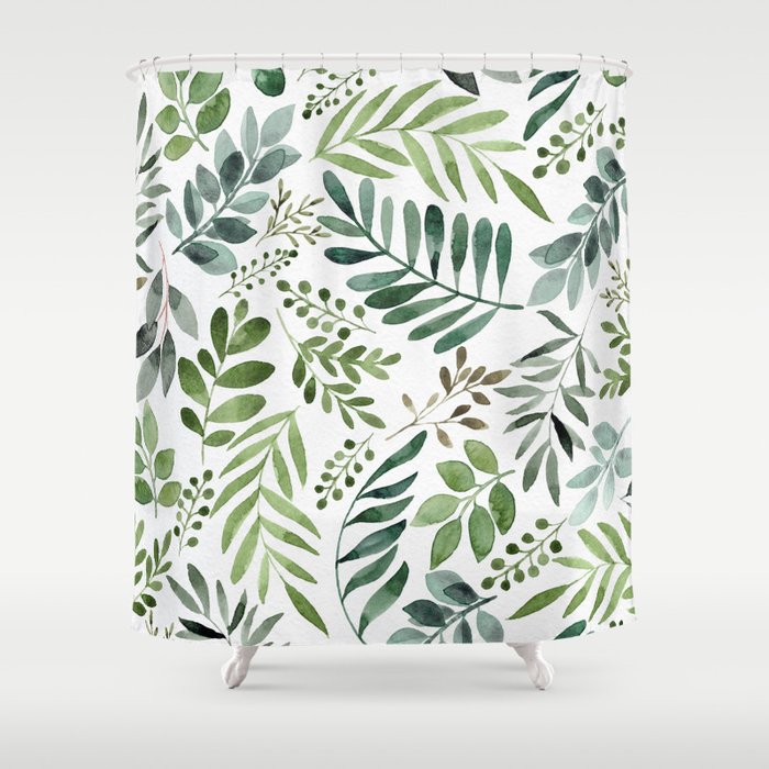 Botanical leaves -Watercolor   Shower Curtain