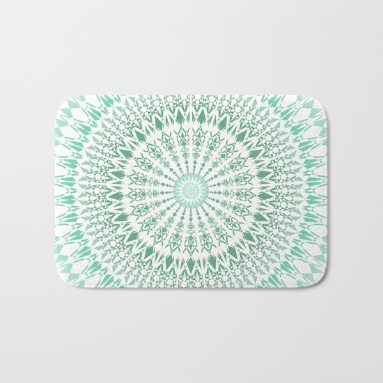 Mint White Geometric Mandala Bath Mat