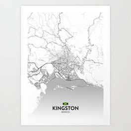 Kingston, Jamaica - Light City Map Art Print