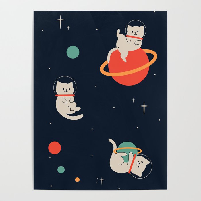 Astronaut Kittens playing Poster