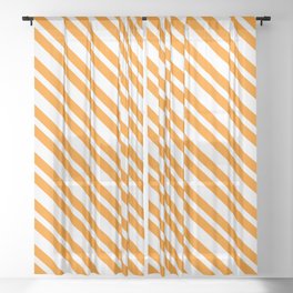 [ Thumbnail: White & Dark Orange Colored Stripes/Lines Pattern Sheer Curtain ]
